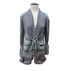 Pure Handknit Women Gray/Green Shawl Collar  Cardigan Sweater Size S‎ M